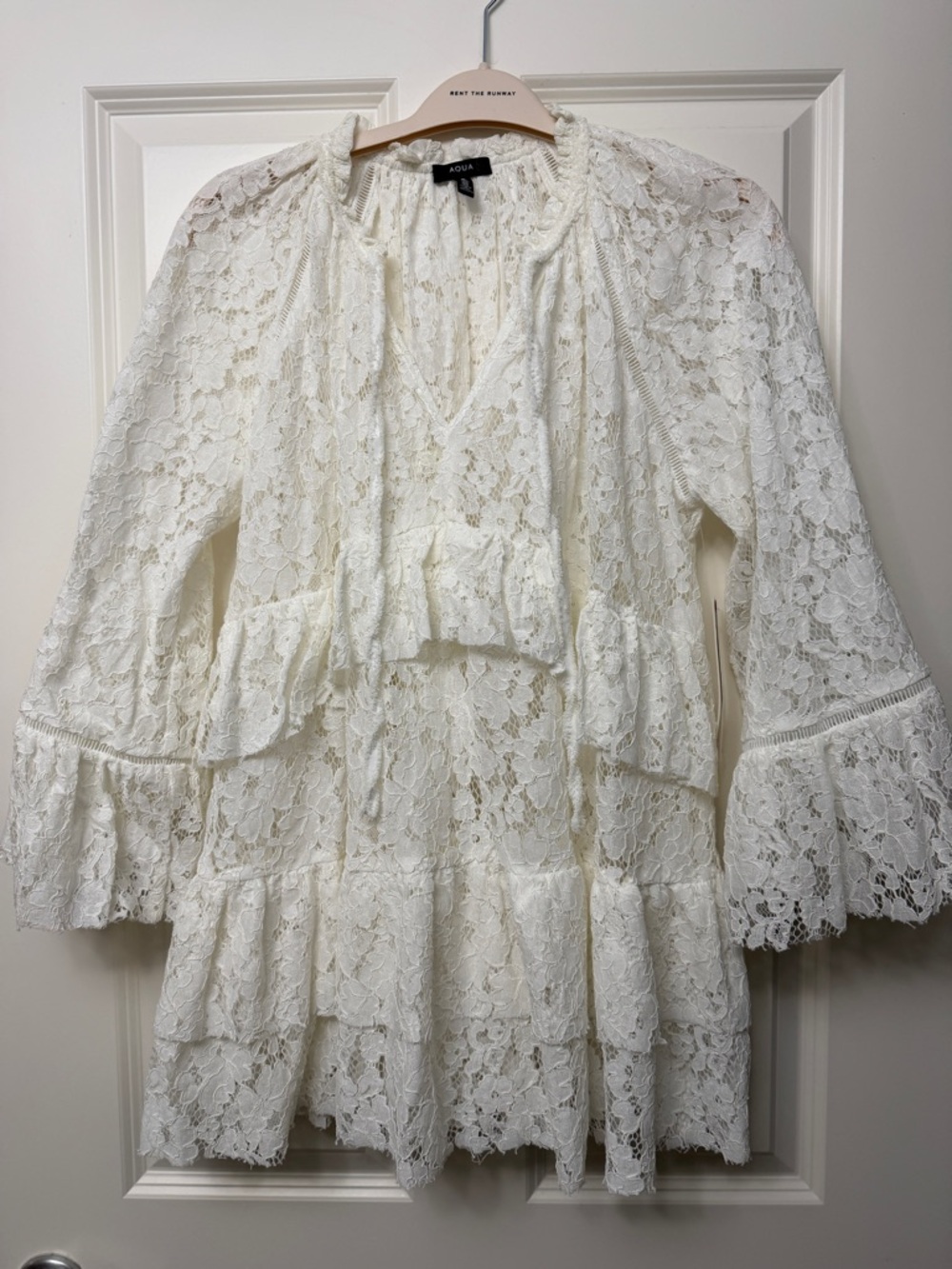 Aqua Ivory Lace Ruffle Tunic Top